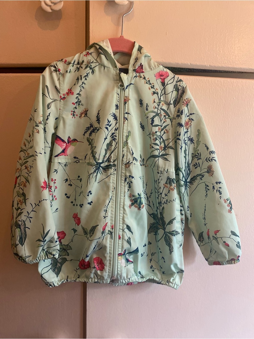 GAP Mint Green Hooded Jacket with Pink & Navy Floral Print